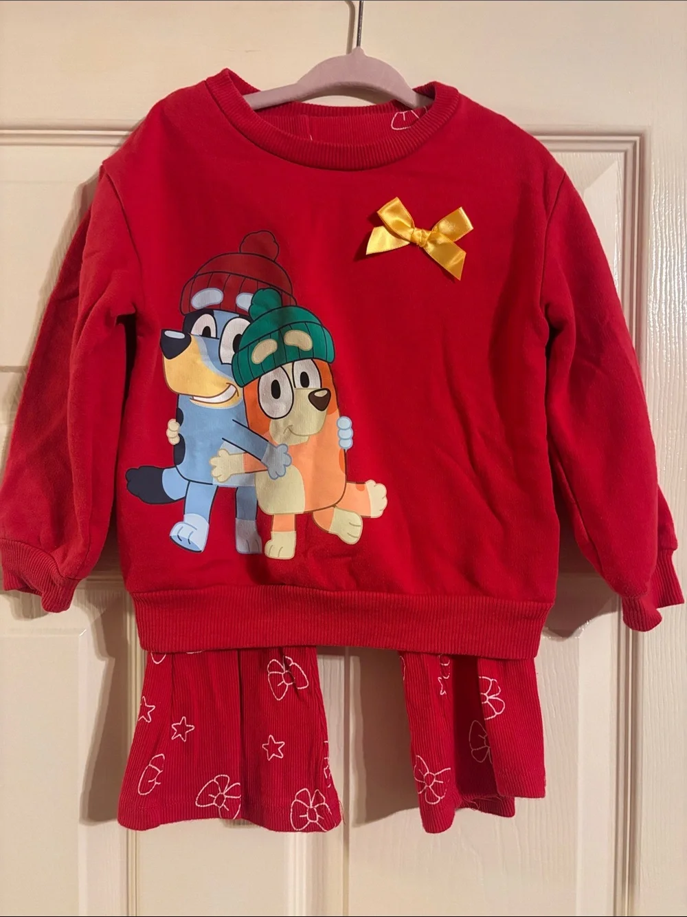 Red Girls Bluey Christmas sweatshirt and pants set